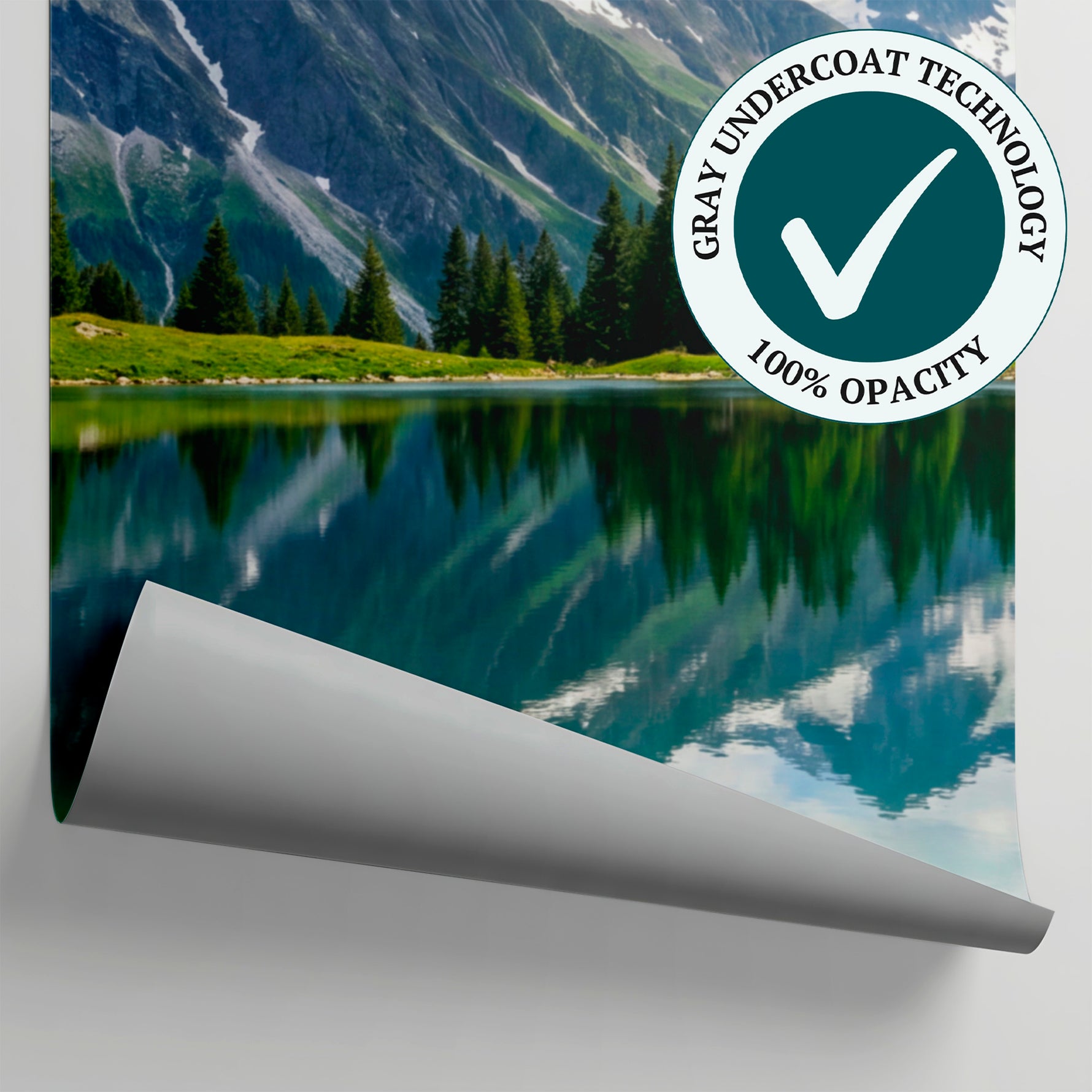 Alpine Mirror - Green Mountain Wallpaper - Scenery Landscape Rocky Wall Mural Peel and Stick - Matière