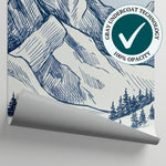 Alpine Sketch - Blue Mountain Wallpaper - Hand-Drawn Scenery Landscape Rocky Peel and Stick Mural - Matière