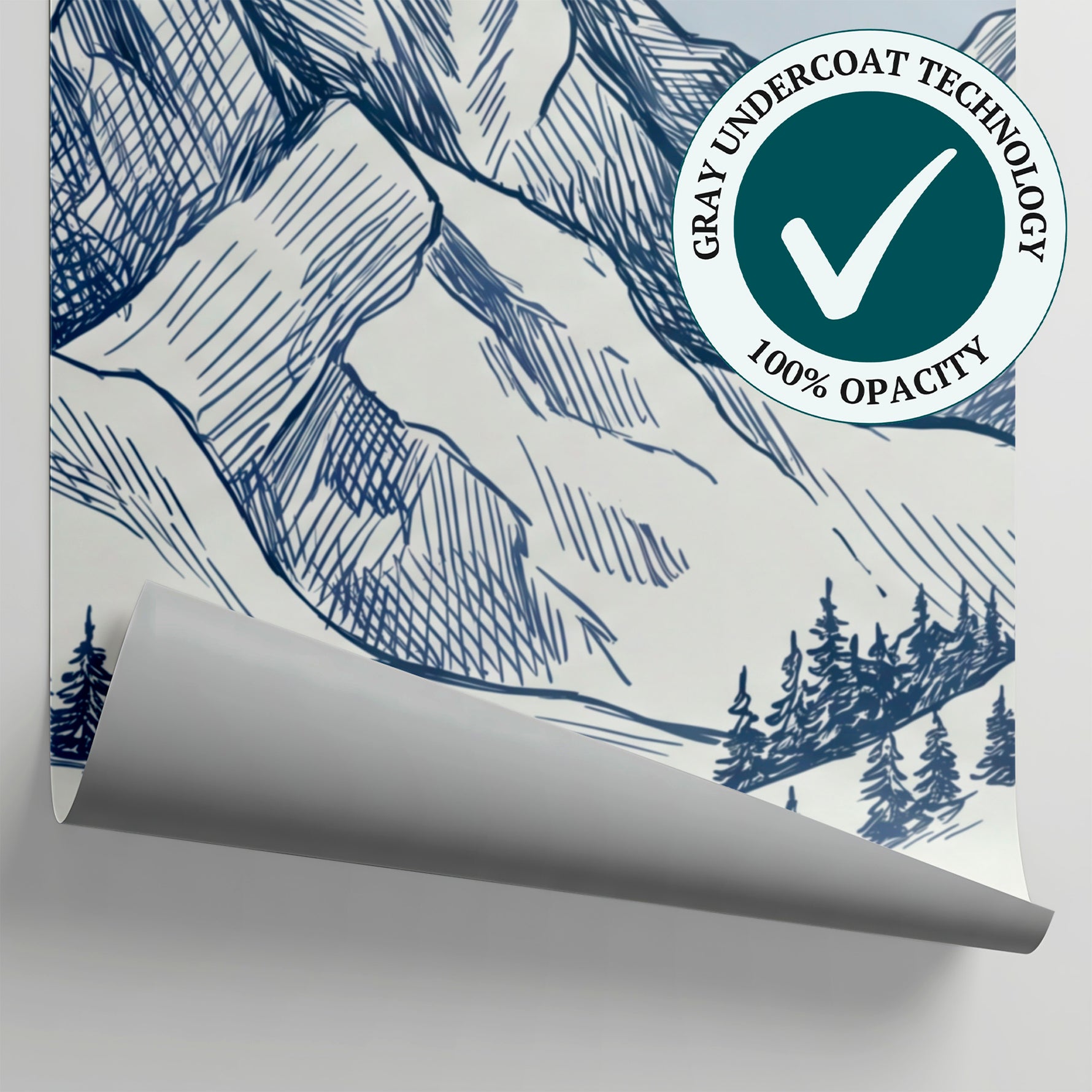 Alpine Sketch - Blue Mountain Wallpaper - Hand-Drawn Scenery Landscape Rocky Peel and Stick Mural - Matière