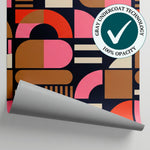 Arcade Rhythm Pink Geometric Wallpaper - Mid-Century Modern Bauhaus Peel and Stick - Matière
