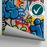 Asphalt Anthem Gray Graffiti Wallpaper - Urban Street Art Multicolor Peel and Stick Wall Mural - Matière