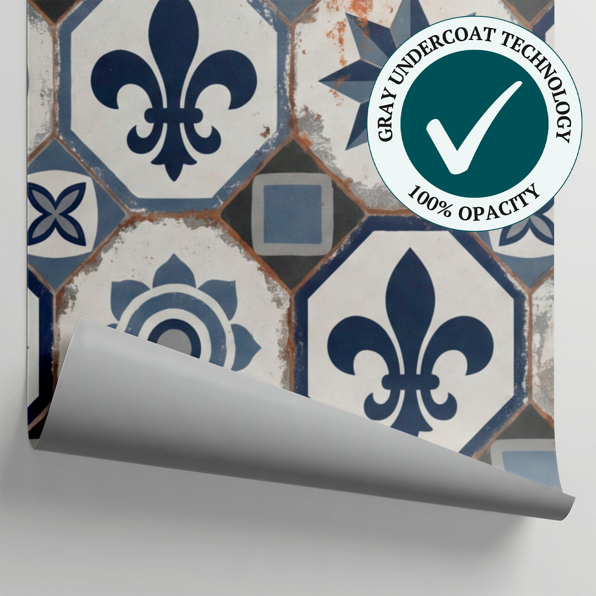 Azure Mosaic - Blue Art Deco Wallpaper - Vintage Geometric Damask Victorian Peel and Stick Mural - Matière