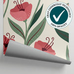 Bellflower Murmur Pink Flower Wallpaper - Green Floral Greenery Aesthetic Peel and Stick Wall Mural - Matière