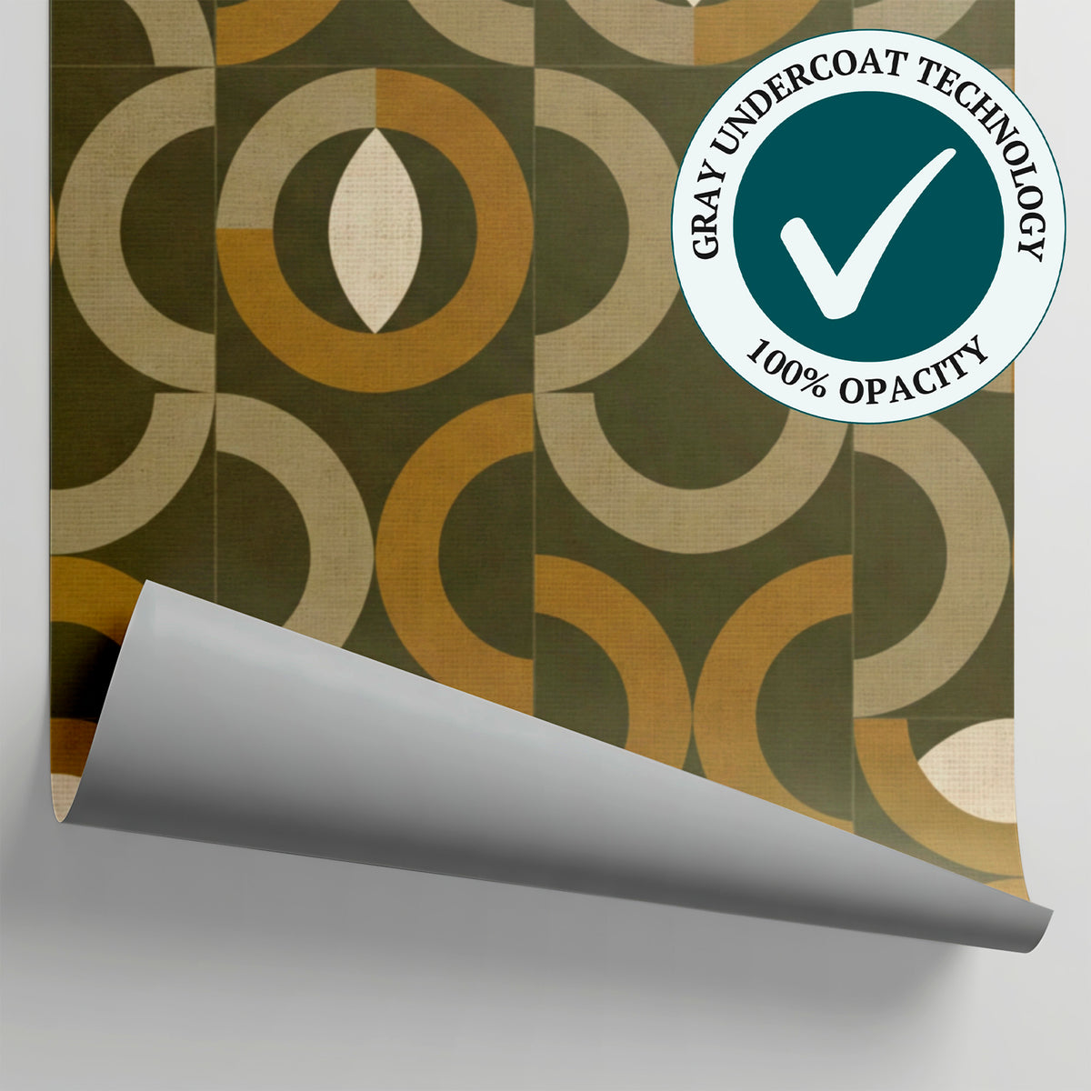 Brass Orbits Green Geometric Wallpaper - Retro Abstract Minimalist Peel and Stick Wall Mural - Matière