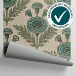 Carnation Hourglass - Beige Victorian Wallpaper Vintage Floral - Teal Damask Botanical Peel and Stick - Matière