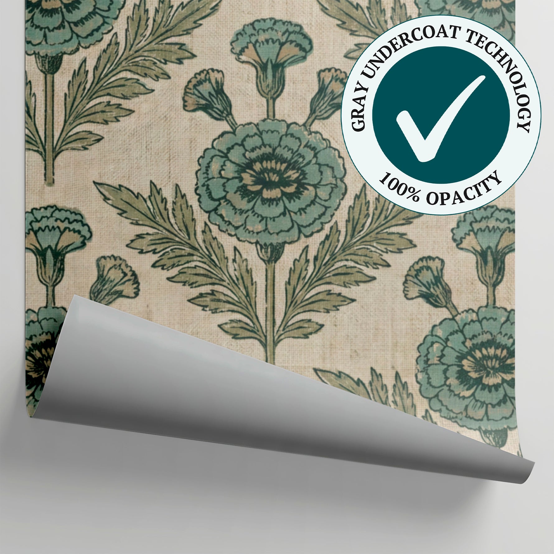 Carnation Hourglass - Beige Victorian Wallpaper Vintage Floral - Teal Damask Botanical Peel and Stick - Matière