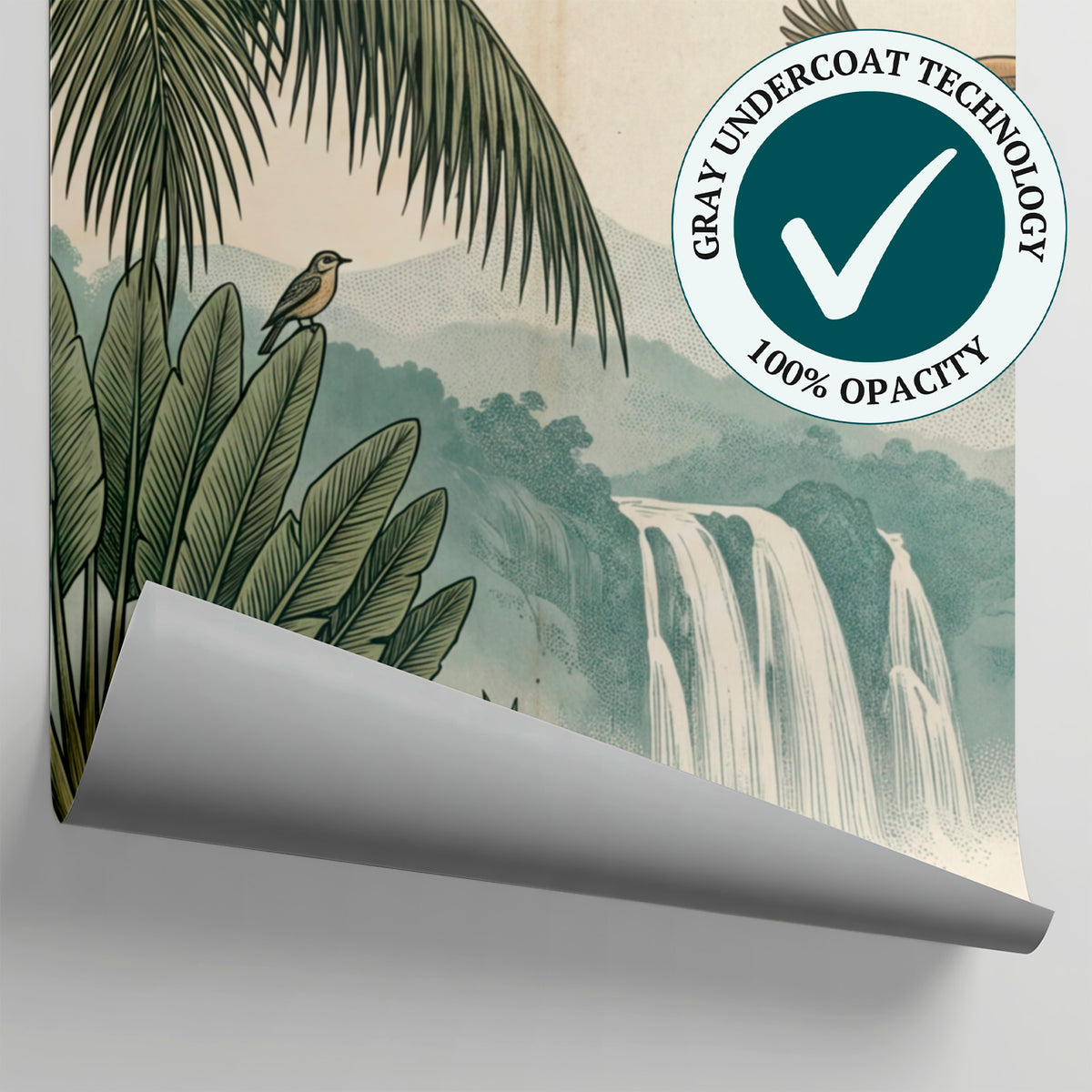 Cascade Reverie Green Tropical Wallpaper - Jungle Palm Tree Botanical Leaf Wall Mural - Matière