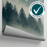 Cloudwrapped Conifers Forest Wallpaper - Gray Woodland Scenery Landscape Peel and Stick Wall Mural - Matière