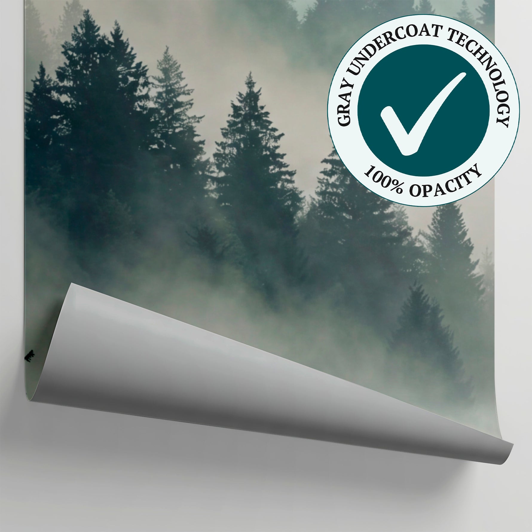 Cloudwrapped Conifers Forest Wallpaper - Gray Woodland Scenery Landscape Peel and Stick Wall Mural - Matière