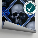 Cobalt Requiem Dark Gothic Wallpaper - Skull Peel and Stick Wall Mural Dark Blue Aesthetic Academia - Matière