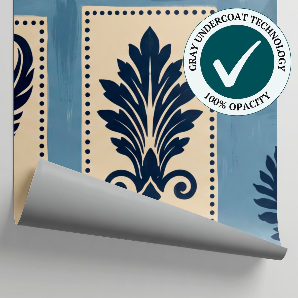 Coral Reverie - Blue Damask Wallpaper - Navy Botanical Leaf Abstract Peel and Stick - Matière