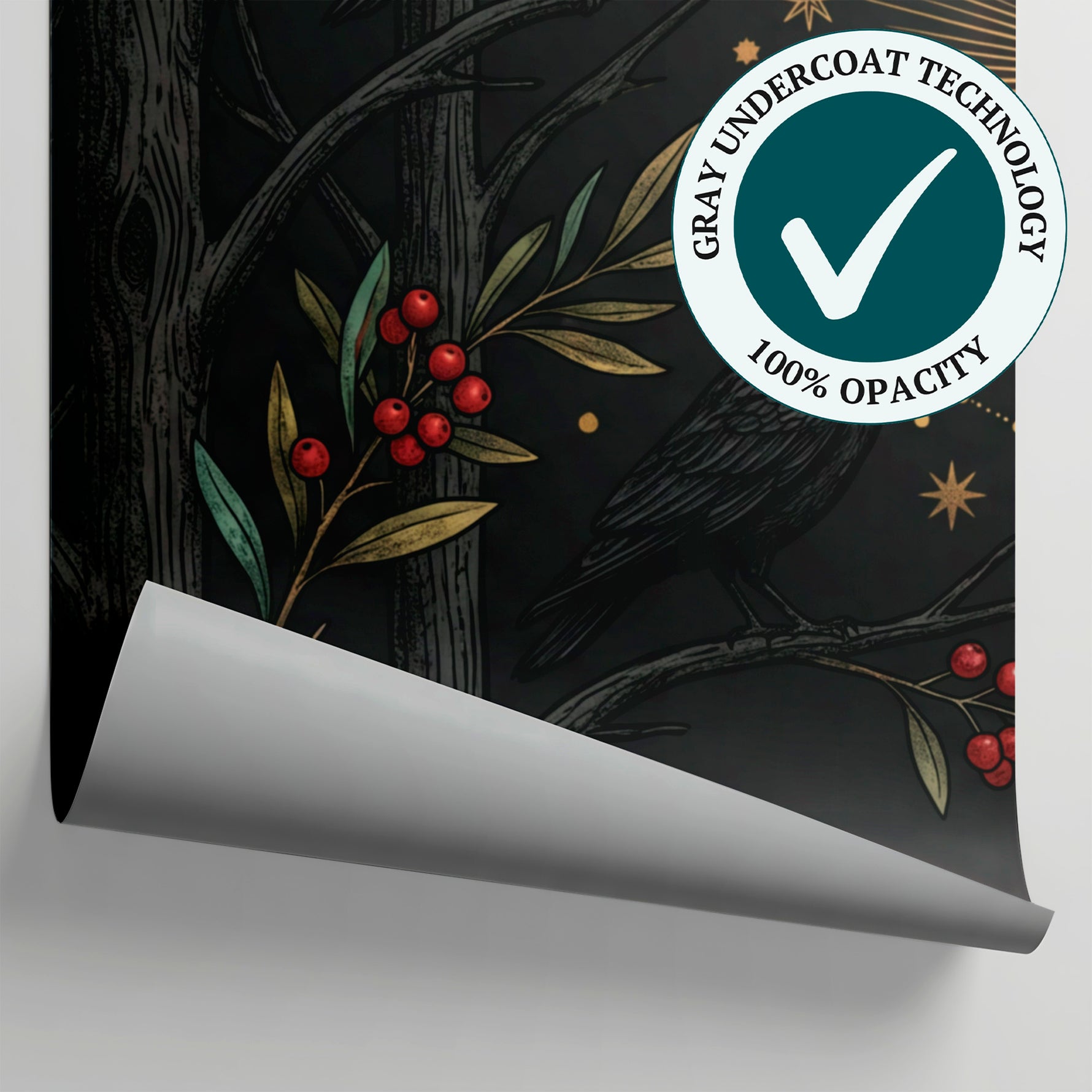 Corvid Solstice Black Gothic Wallpaper - Dark Academia Forest Woodland Wall Mural - Matière