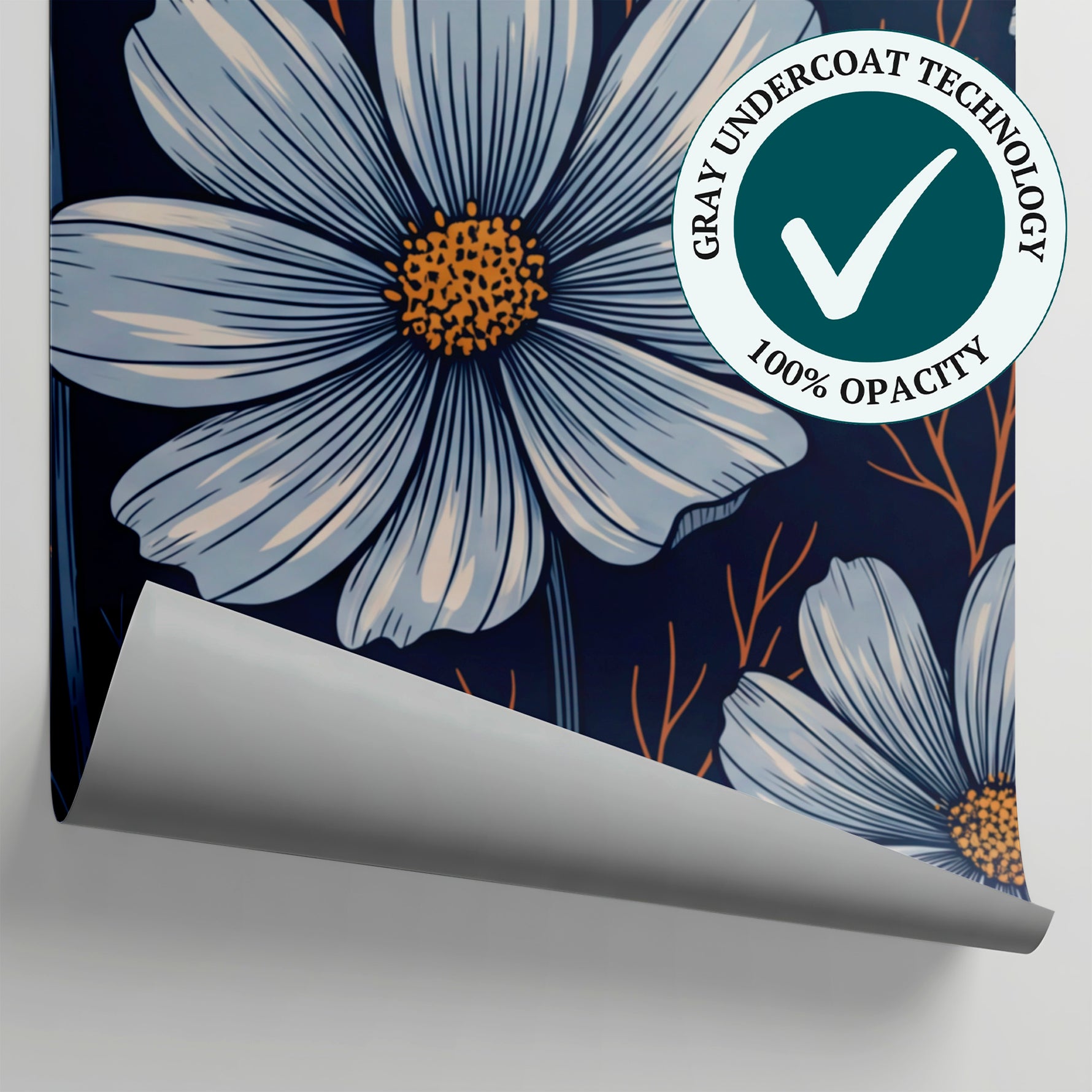 Cosmos Hush Blue Floral Wallpaper - Navy Blue Flower Vintage Peel and Stick Wall Mural - Matière