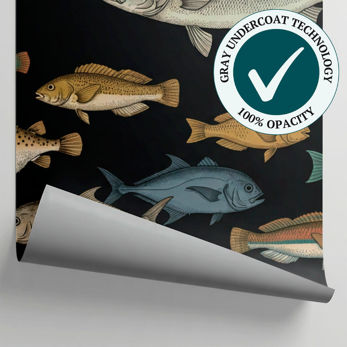 Deepwater Voyage Dark Fish Wallpaper - Ocean Animal Sea Peel and Stick Wall Mural - Matière