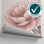 Dewfall Reverence Pink Flower Wallpaper - Light Pink Floral Vintage Peel and Stick Wall Mural - Matière