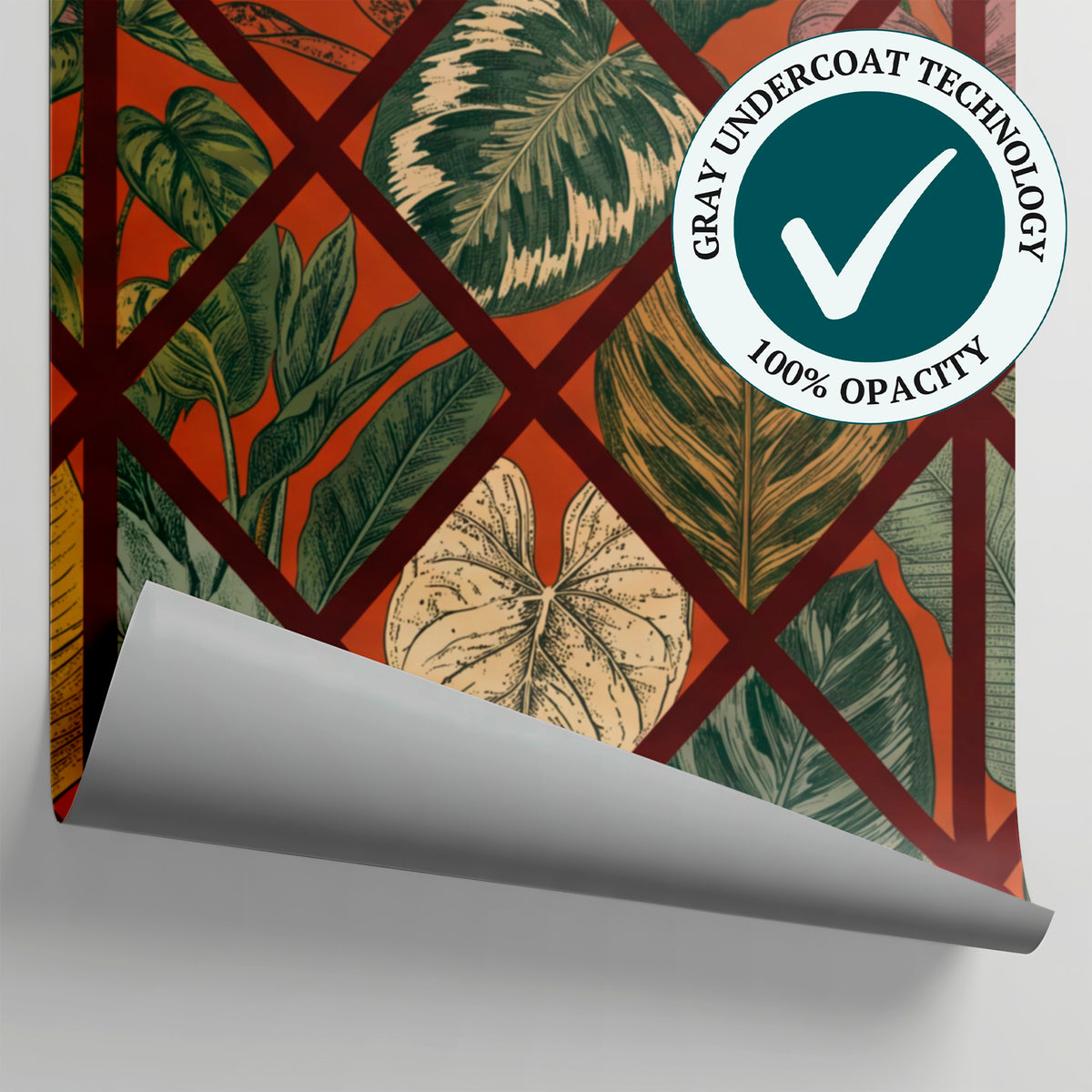 Diamond Jungle - Orange Art Deco Wallpaper - Geometric Botanical Leaf Greenery Peel and Stick Mural - Matière