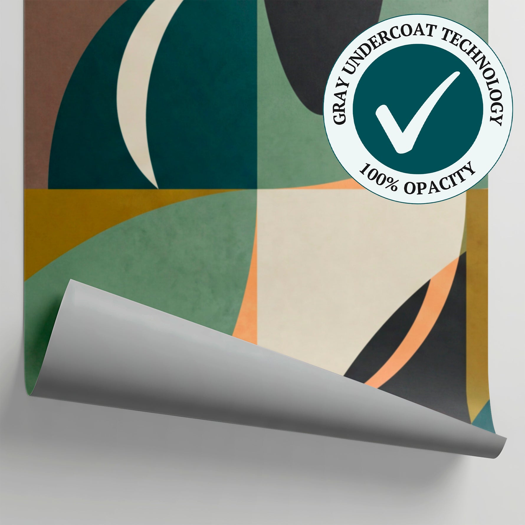 Drifting Crescents Green Geometric Wallpaper - Abstract Minimalist Mid-Century Peel and Stick Wall Mural - Matière