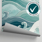 Drifting Crests - Blue Ocean Wallpaper Japanese Wave Sea Mural Peel and Stick - Matière