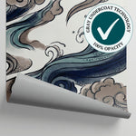 Drifting Currents - Blue Japanese Wallpaper - Navy Blue Ocean Wave Abstract Peel and Stick Mural - Matière