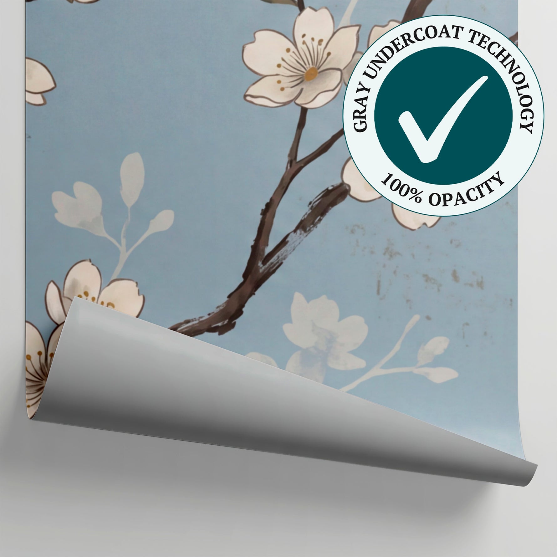 Drifting Petals - Blue Cherry Blossom Wallpaper - Chinoiserie Floral Japanese Botanical Vintage Peel and Stick - Matière