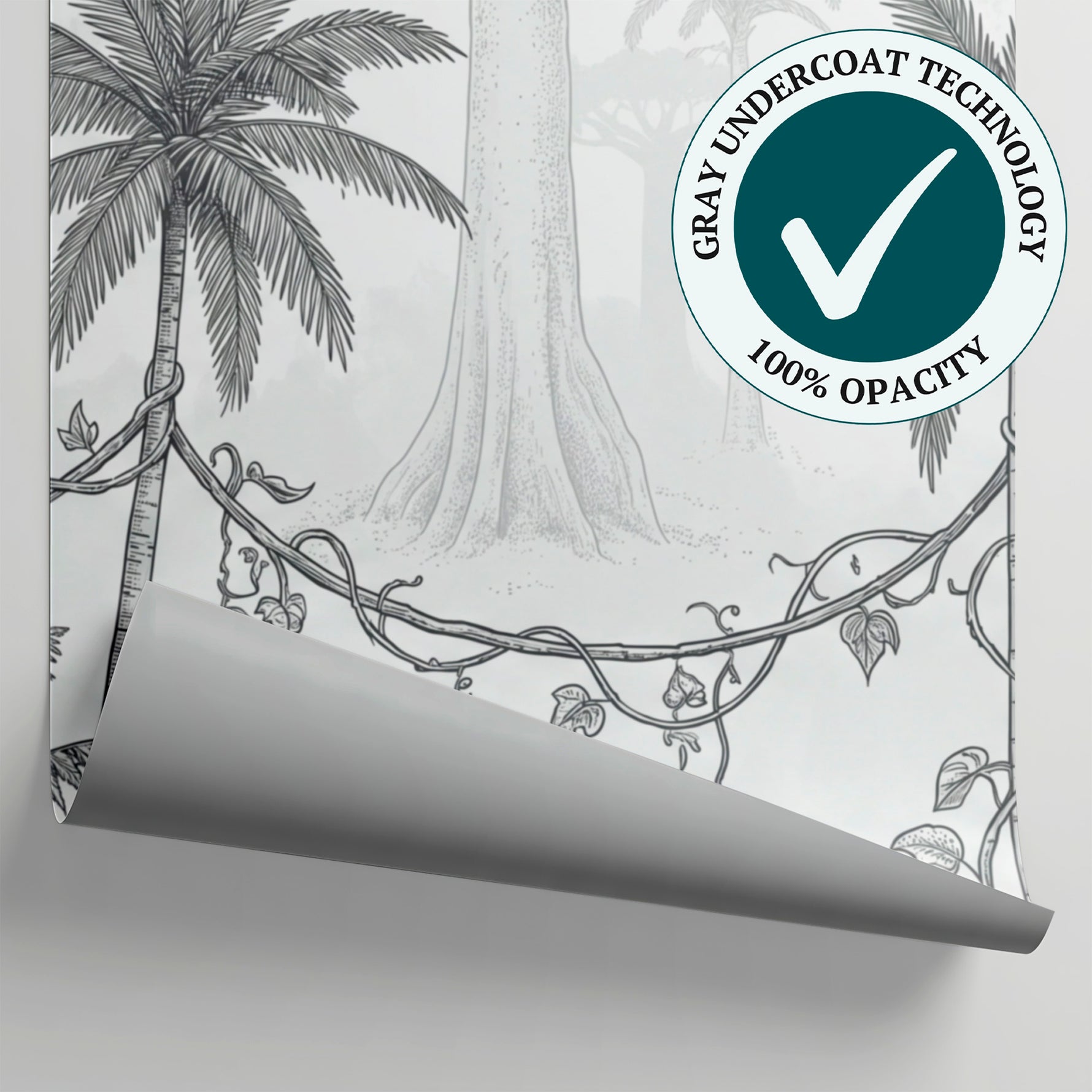 Driftwood Expedition Gray Tropical Wallpaper - Palm Tree Jungle Botanical Leaf Peel and Stick Mural - Matière
