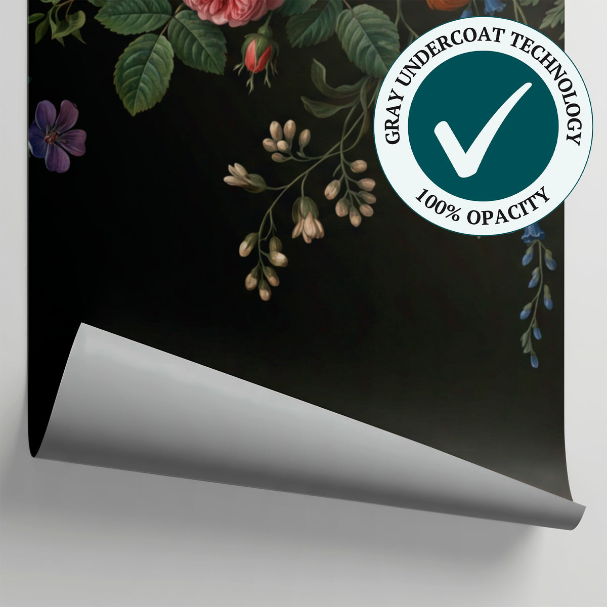 Duskbloom Cascade Dark Floral Wallpaper - Black Vintage Rose Flower Peel and Stick Wall Mural - Matière