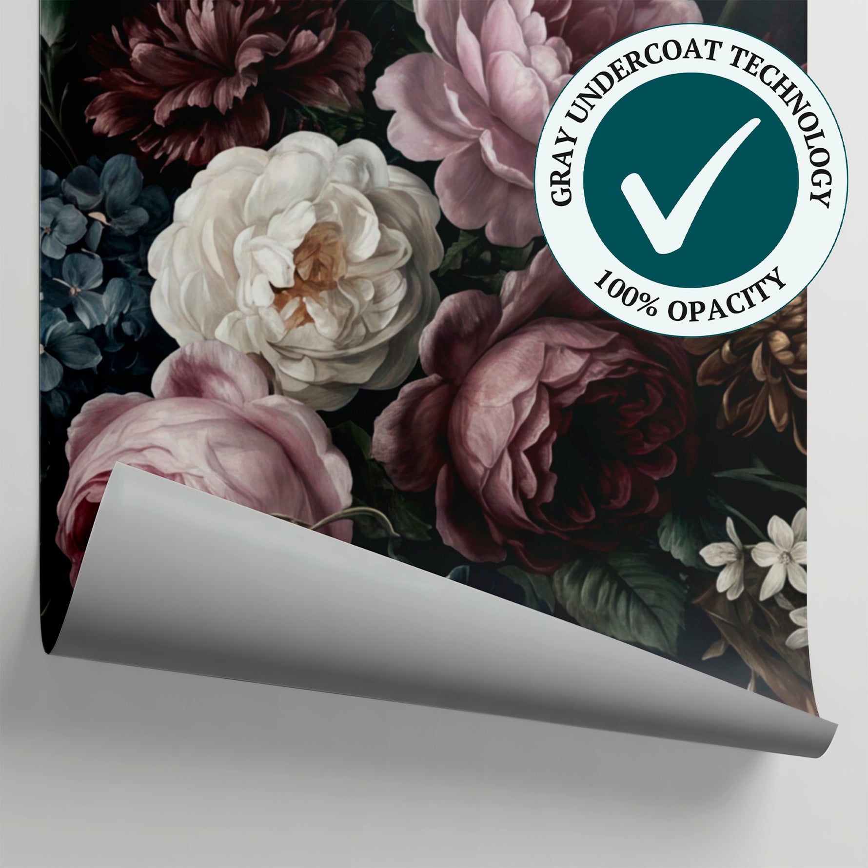 Dutch Reverie Black Floral Wallpaper - Dark Vintage Rose Flower Peel and Stick Wall Mural - Matière