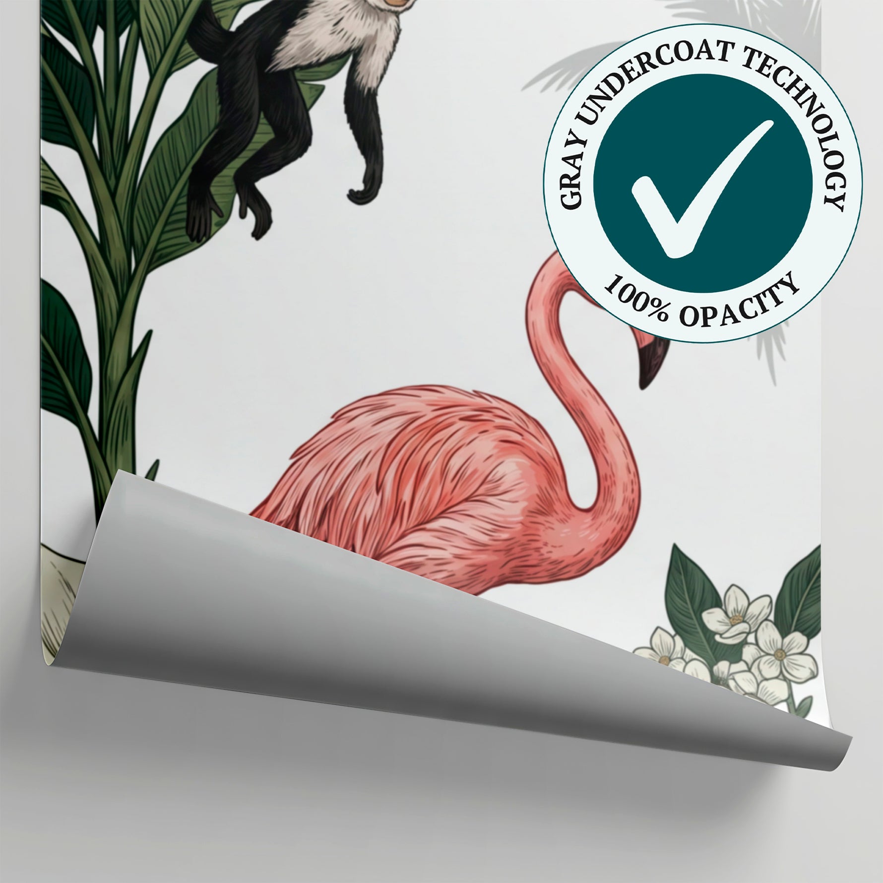 Equator Songbirds Green Jungle Wallpaper - Tropical Monkey Palm Tree Botanical Greenery Peel and Stick - Matière
