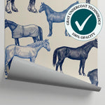 Equine Sketchbook Blue Horse Wallpaper - Navy Blue and White Cream Animal Peel and Stick Wall Mural - Matière