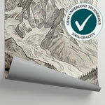 Etched Wilderness Beige Mountain Wallpaper - Sketched Landscape Wallpaper Peel and Stick Scenery Wall Mural - Matière