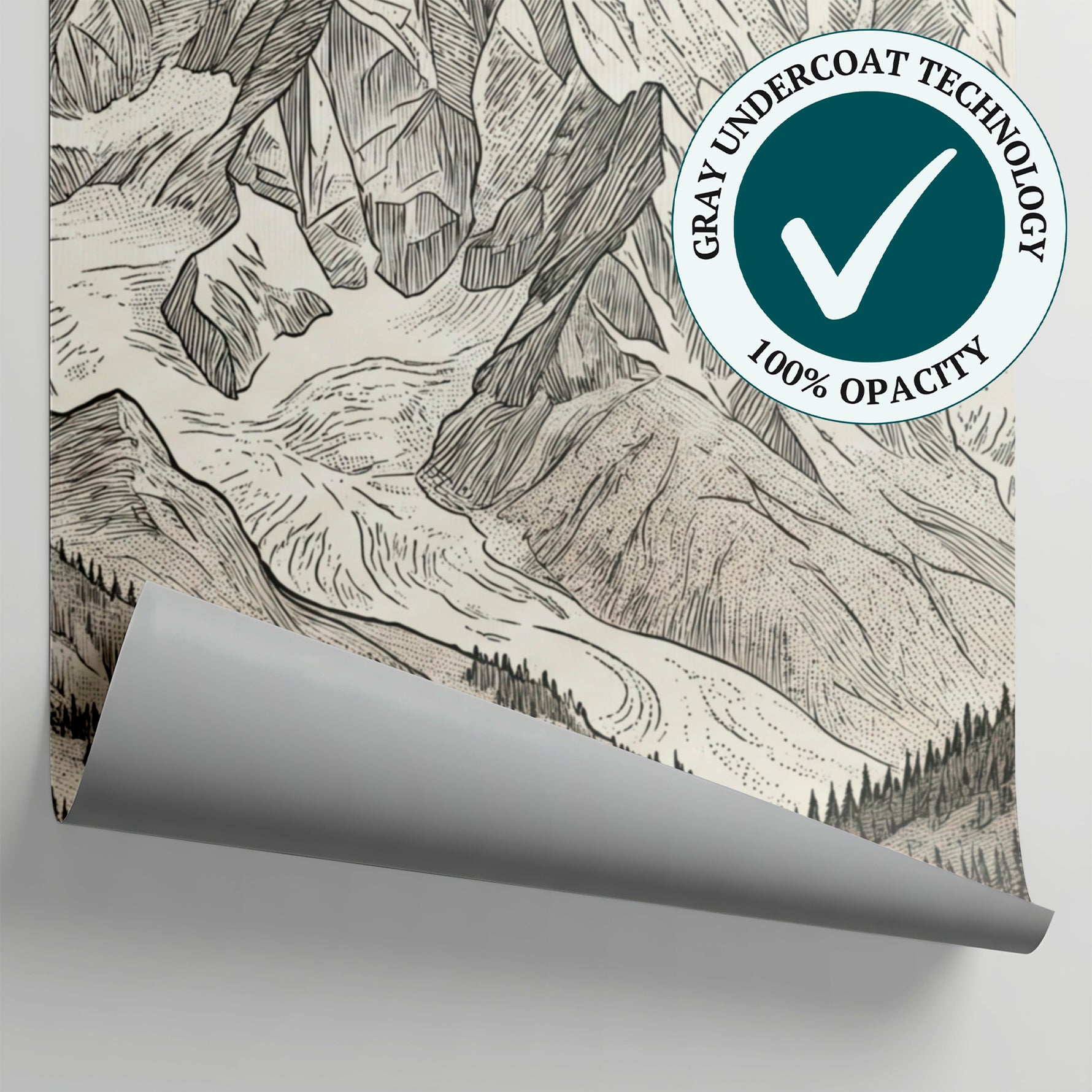 Etched Wilderness Beige Mountain Wallpaper - Sketched Landscape Wallpaper Peel and Stick Scenery Wall Mural - Matière