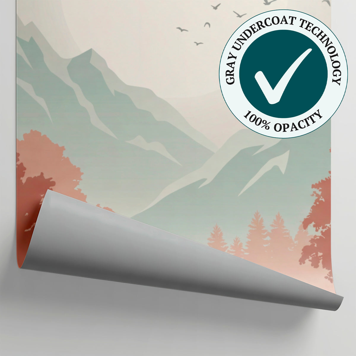 Featherlight Dawn Pastel Mountain Wallpaper - Minimalist Forest Landscape Scenery Peel and Stick Wall Mural - Matière