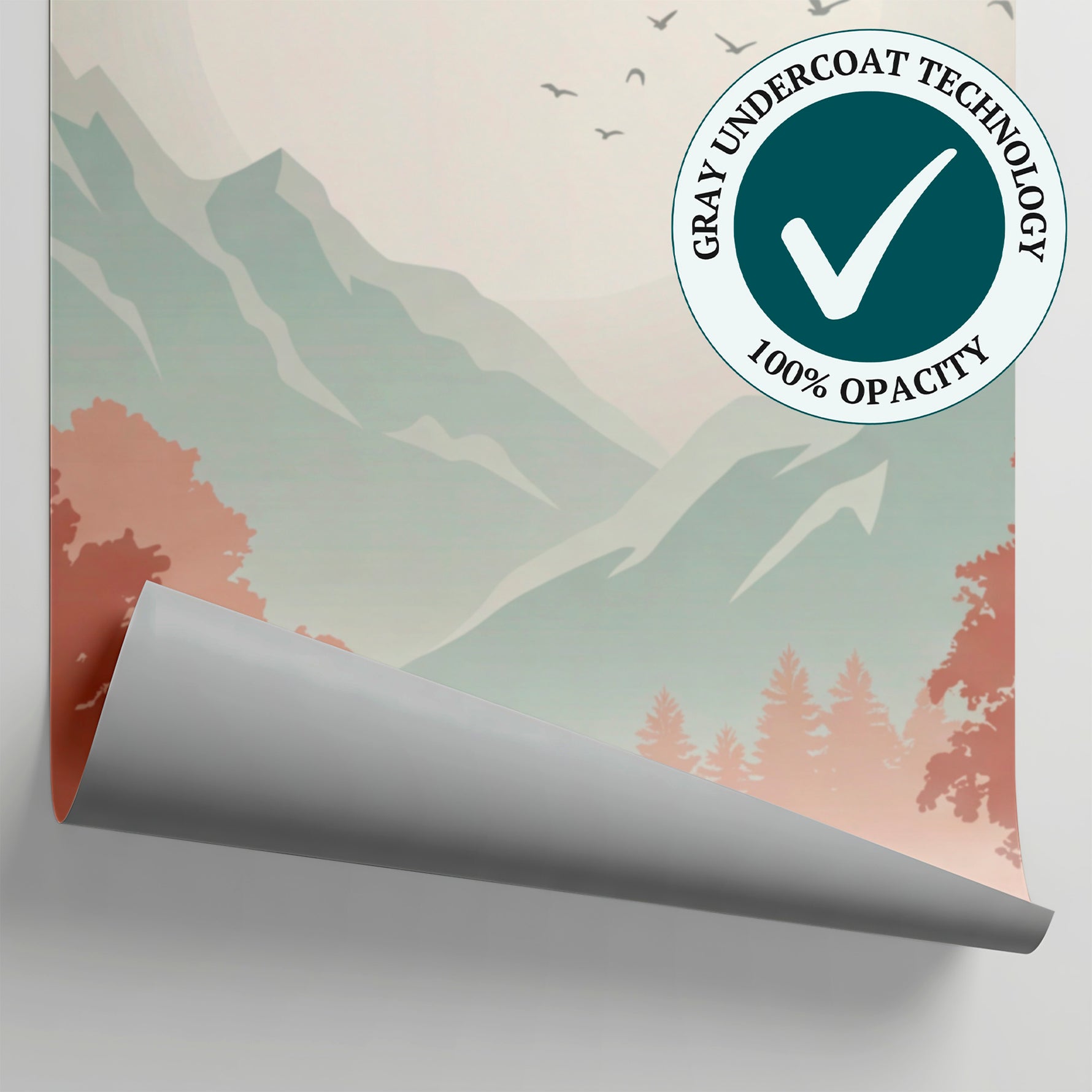 Featherlight Dawn Pastel Mountain Wallpaper - Minimalist Forest Landscape Scenery Peel and Stick Wall Mural - Matière