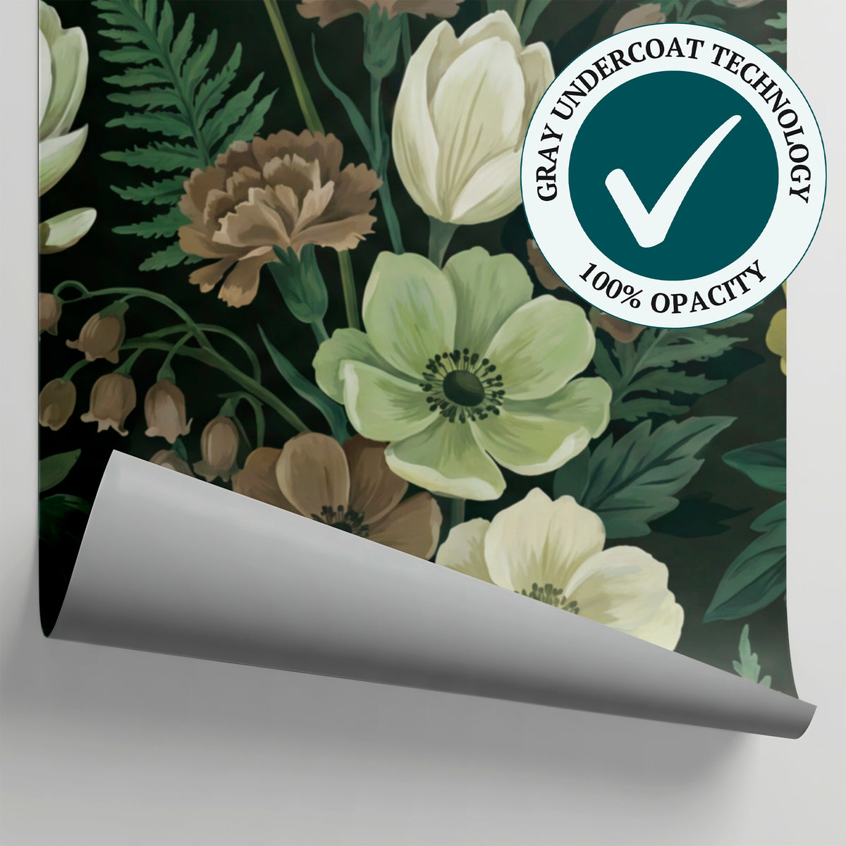 Fernlight Tulip - Green Floral Wallpaper - Dark Green Vintage Greenery Peel and Stick Mural - Matière
