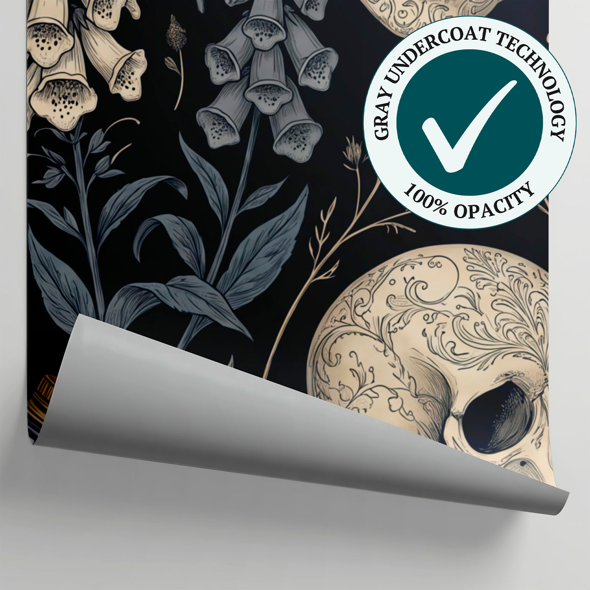 Foxglove Apothecary Dark Gothic Wallpaper - Dark Academia Skull Botanical Leaf Peel and Stick Mural - Matière