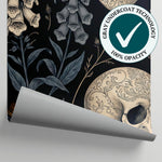 Foxglove Apothecary Dark Gothic Wallpaper - Dark Academia Skull Botanical Leaf Peel and Stick Mural - Matière