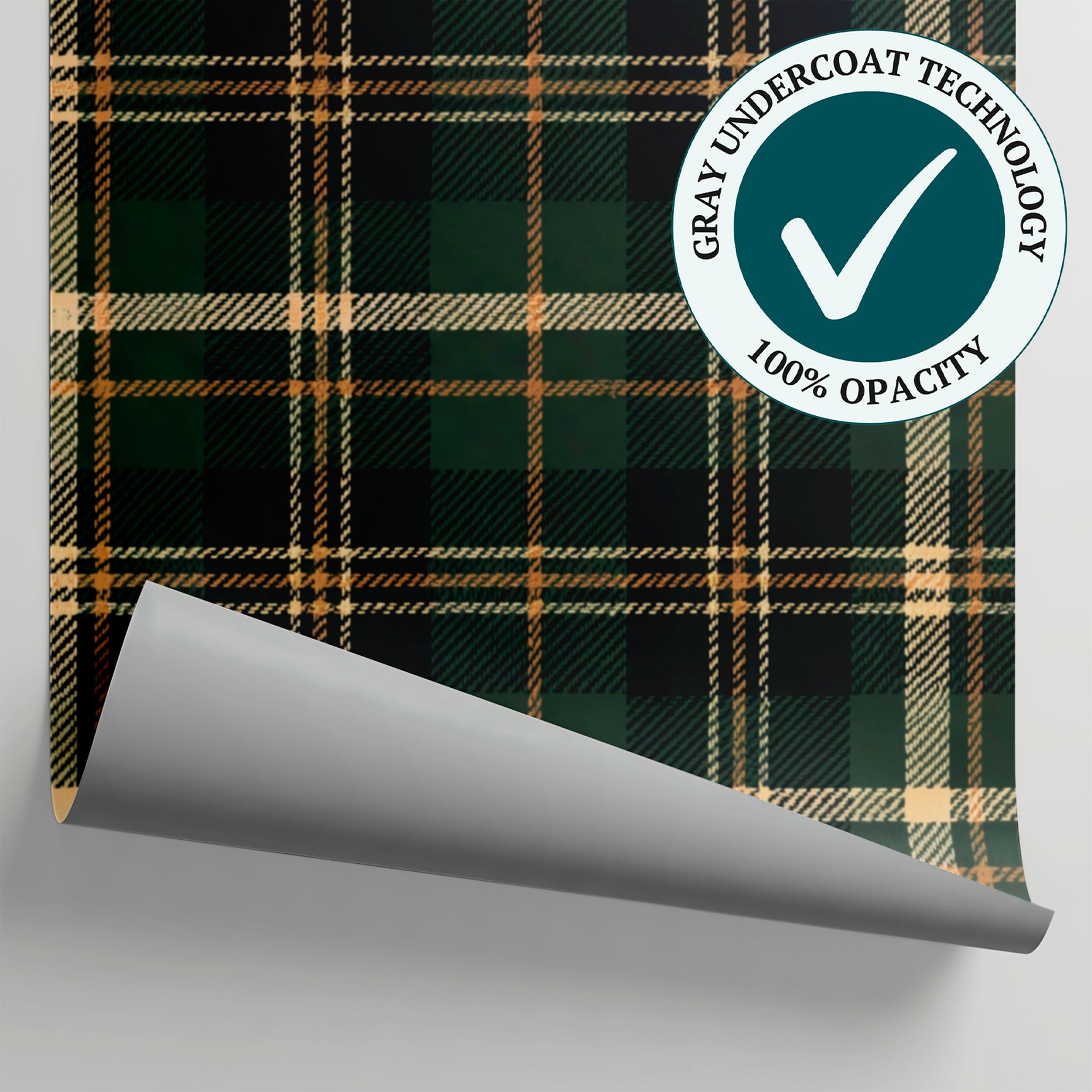 Gamekeeper Twill Green Wallpaper - Dark Green Vintage Gold Navy Plaid Peel and Stick - Matière