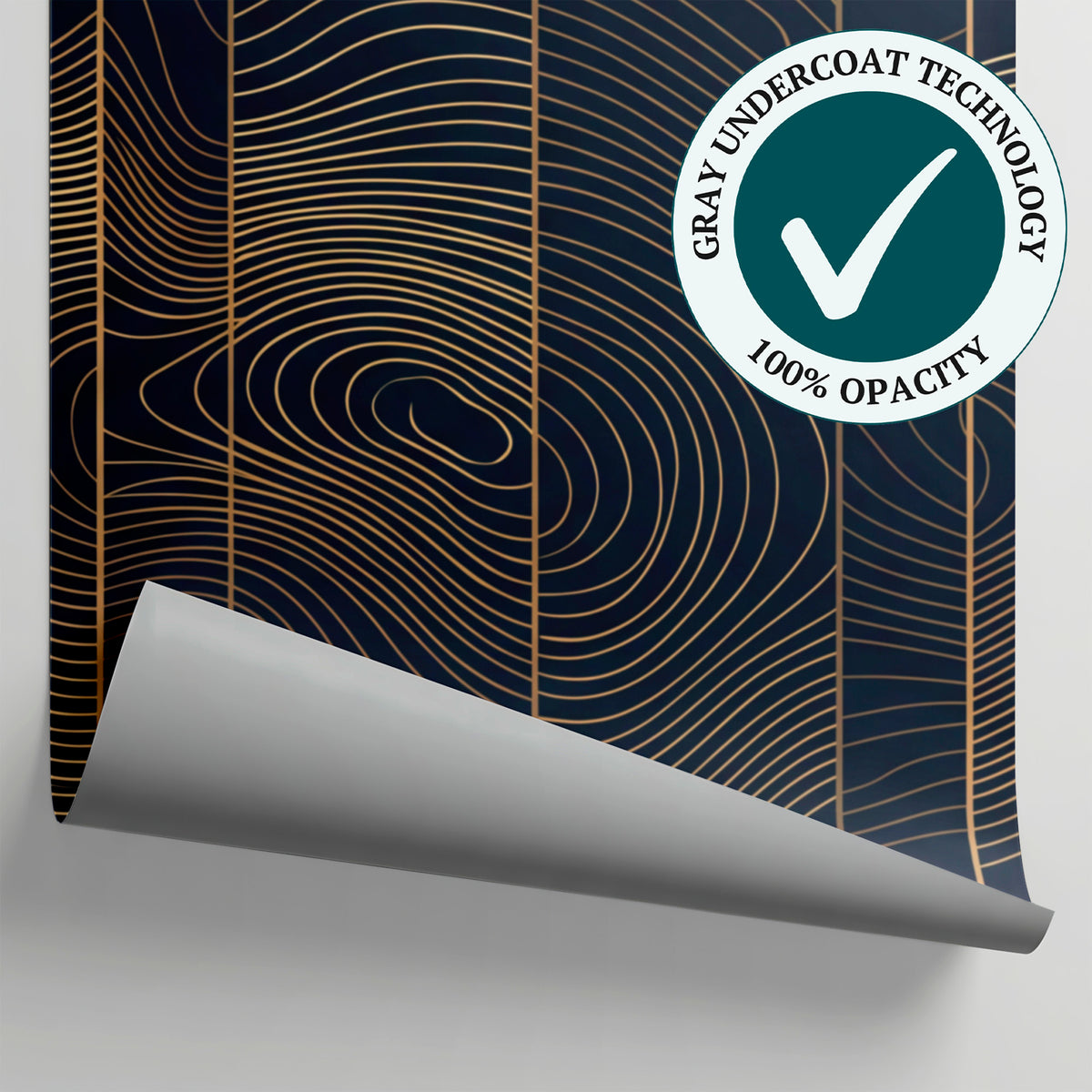 Gilded Contours - Blue Art Deco Wallpaper - Navy Abstract Geometric Minimalist Peel and Stick Wall Mural - Matière