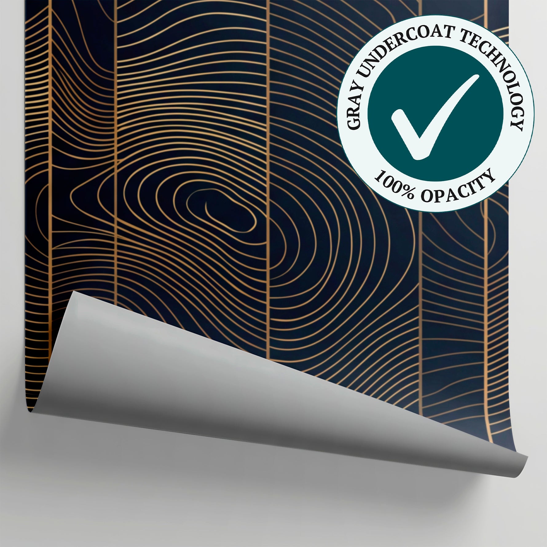 Gilded Contours - Blue Art Deco Wallpaper - Navy Abstract Geometric Minimalist Peel and Stick Wall Mural - Matière
