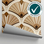 Gilded Fans - Beige Art Deco Wallpaper - Vintage Geometric Damask Peel and Stick Mural - Matière