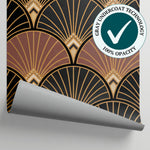 Gilded Fans - Dark Art Deco Wallpaper - Black and Gold Geometric Vintage Rose Peel and Stick Mural - Matière