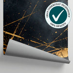 Gilded Fracture - Dark Abstract Wallpaper - Navy Blue Minimalist Wall Mural Peel and Stick - Matière