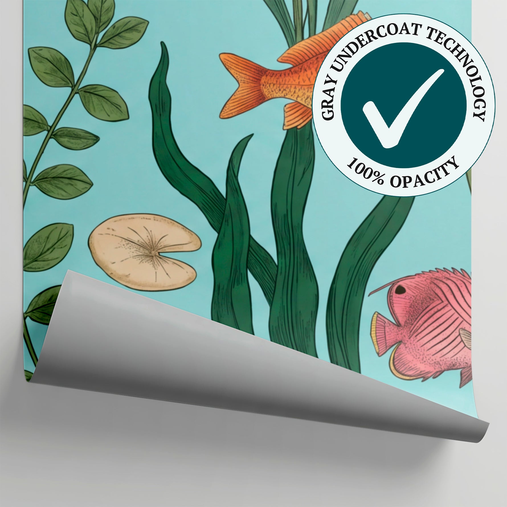 Glasswater Fronds Blue Fish Wallpaper - Botanical Animal Greenery Leaf Peel and Stick Wall Mural - Matière