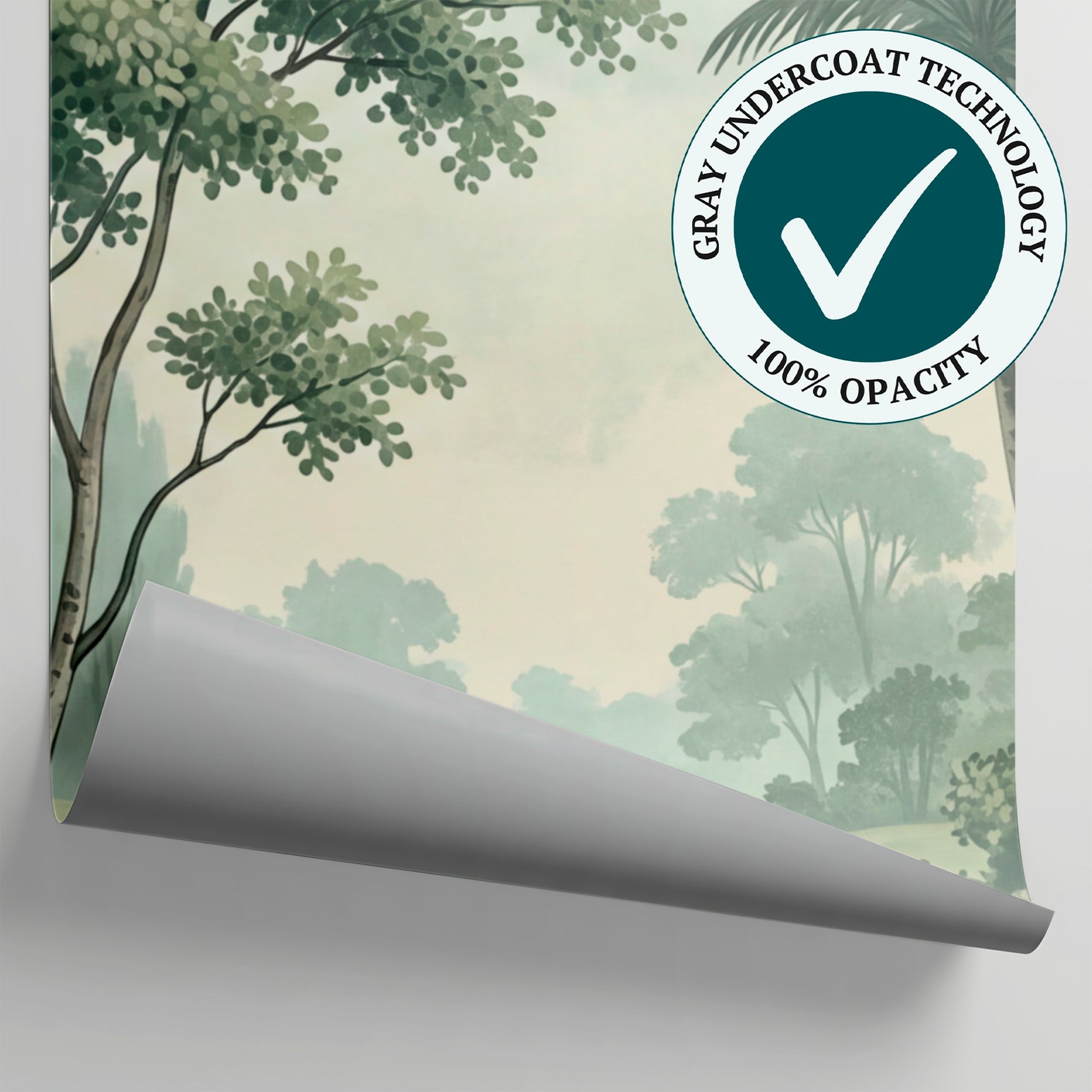 Glasswater Meadow Green Forest Wallpaper - Sage Green Greenery Wall Mural with Palm Tree Botanical Landscape Scenery - Matière
