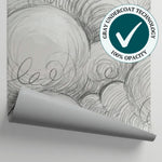 Graphite Billows Gray Cloud Wallpaper - Sky Wallpaper Hand Drawn Peel and Stick Wall Mural - Matière