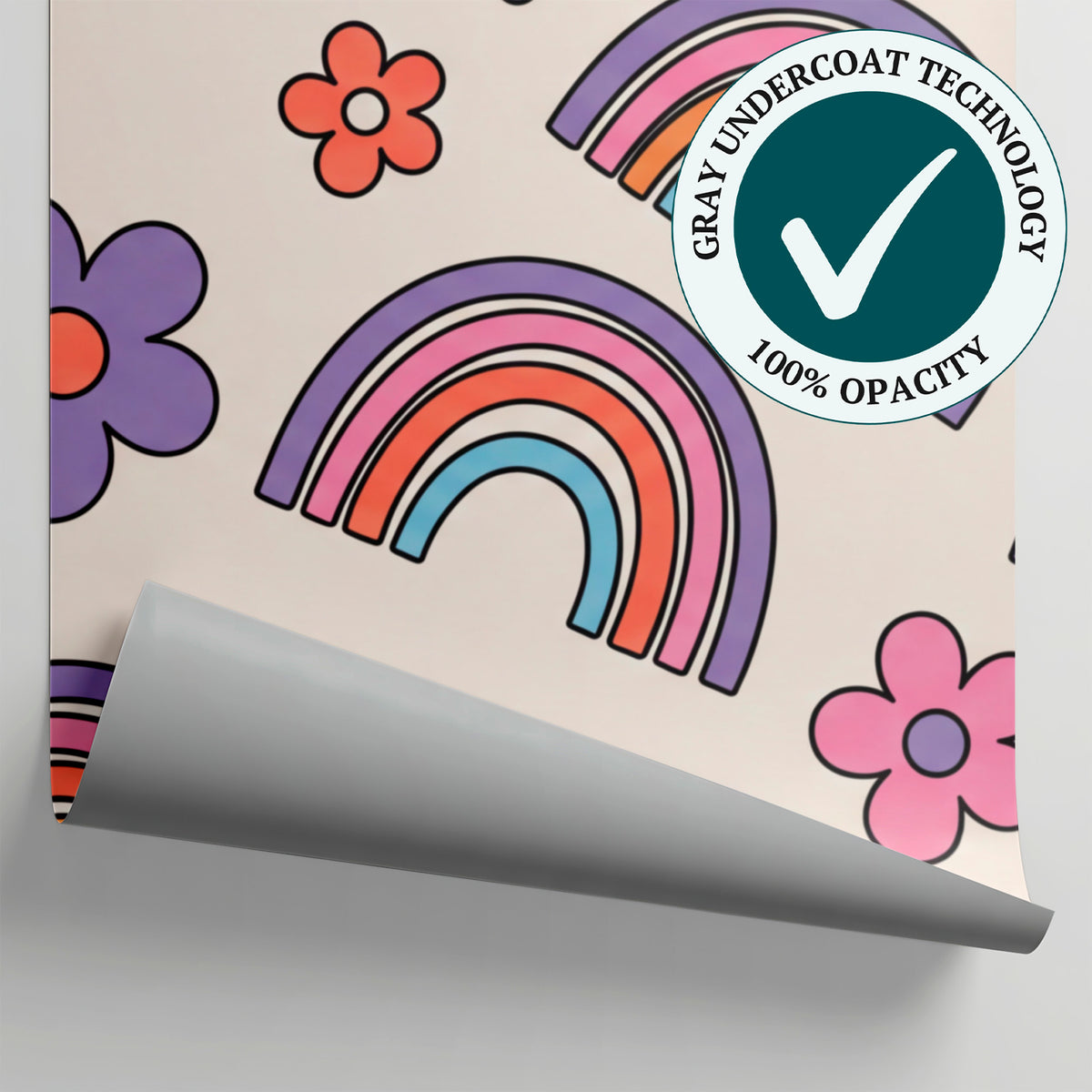 Groovy Bloomfield Pastel Kids Wallpaper for Nursery - Retro Boho Rainbow Peel and Stick Wall Mural - Matière