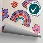 Groovy Bloomfield Pastel Kids Wallpaper for Nursery - Retro Boho Rainbow Peel and Stick Wall Mural - Matière