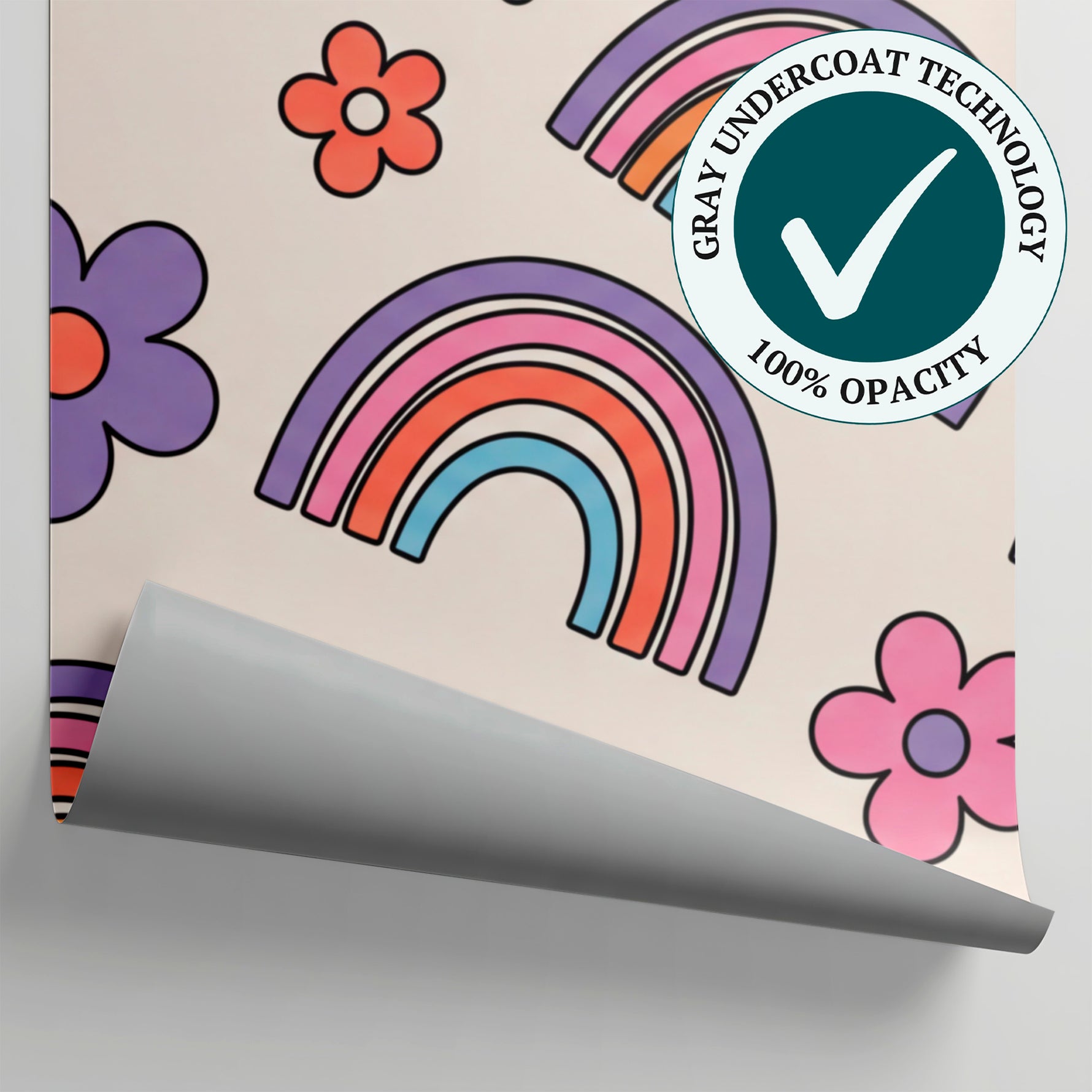 Groovy Bloomfield Pastel Kids Wallpaper for Nursery - Retro Boho Rainbow Peel and Stick Wall Mural - Matière