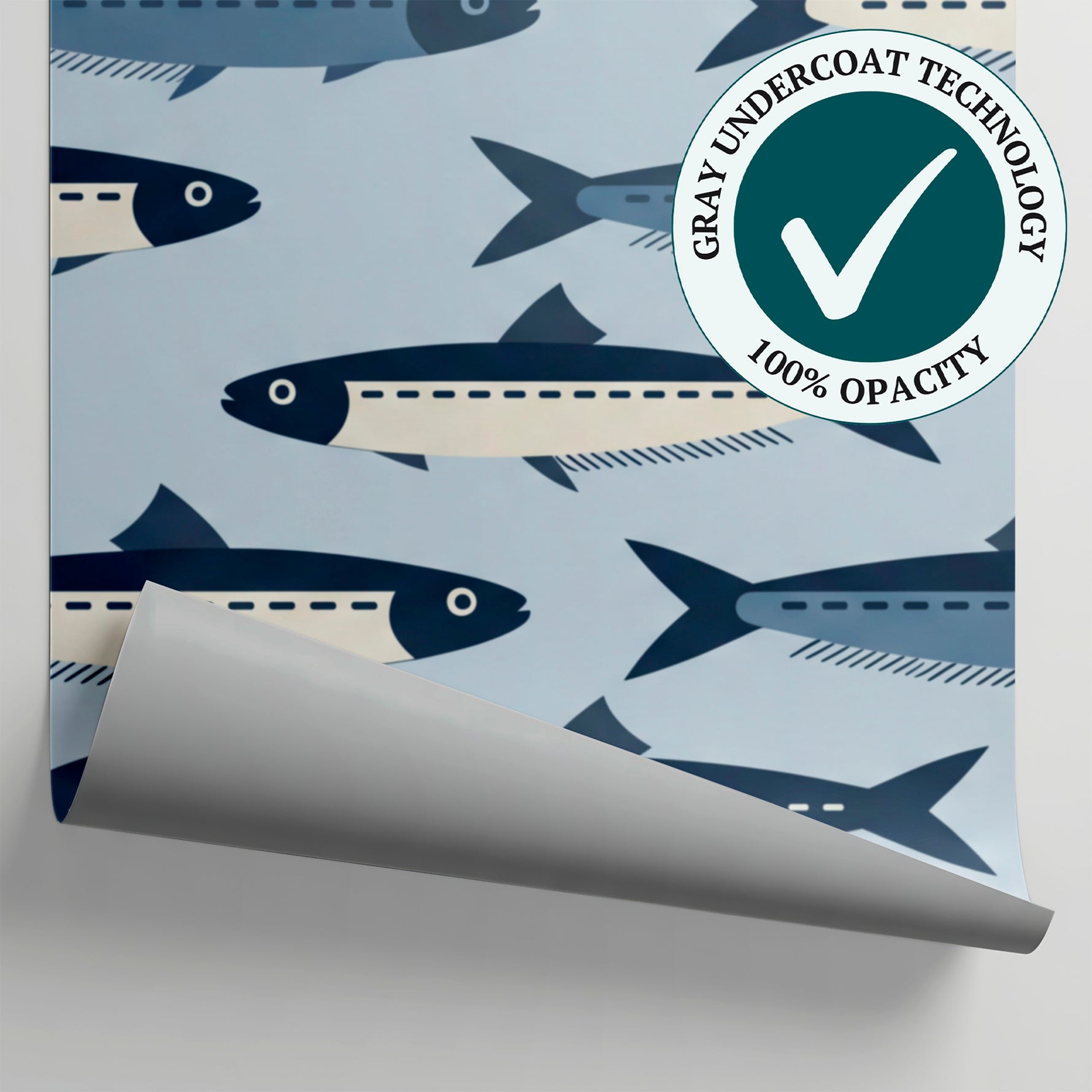 Harbor Shoals Blue Fish Wallpaper - Navy Blue Minimalist Animal Wall Mural Peel and Stick - Matière