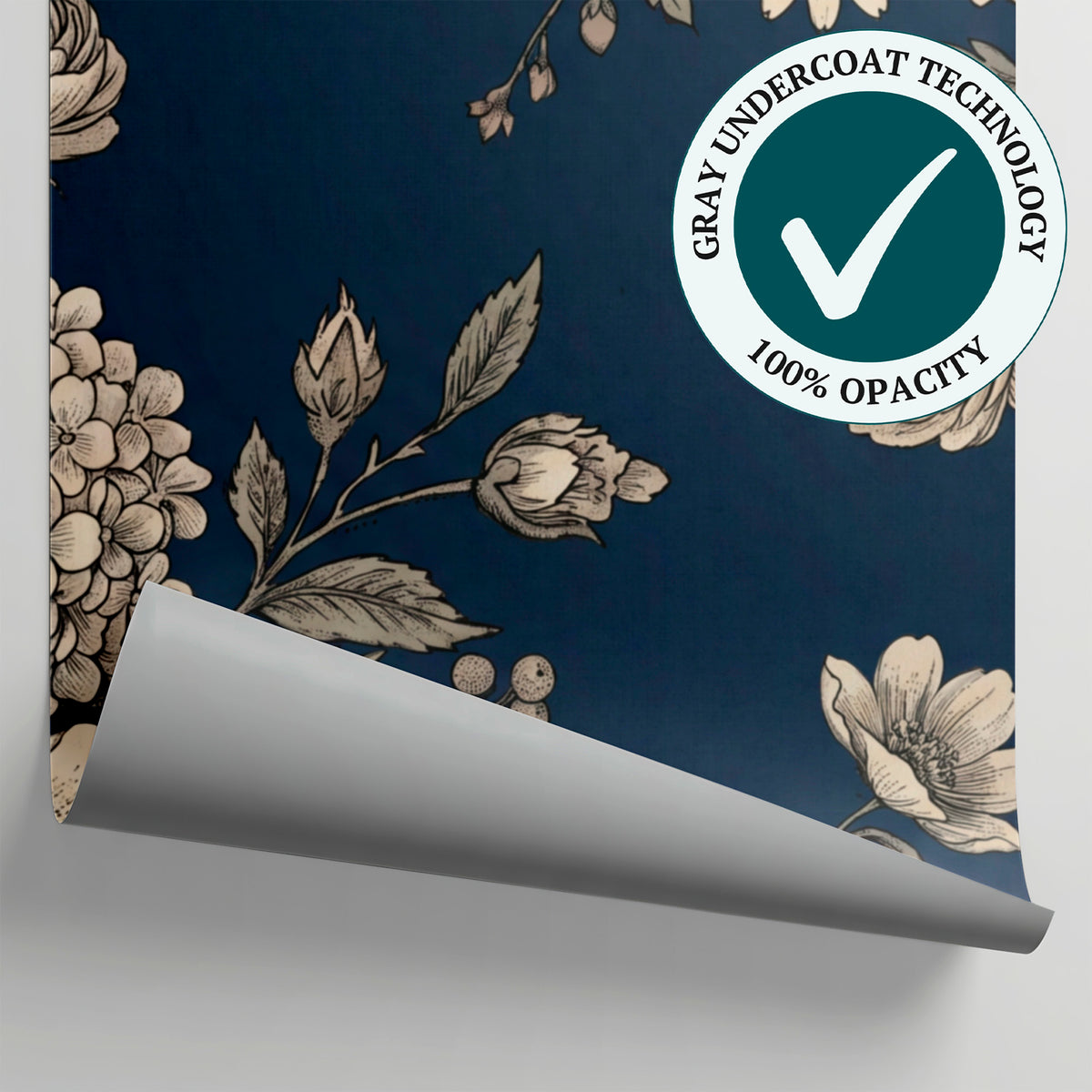 Heirloom Thistle - Blue Floral Wallpaper Navy Blue Vintage Rose Daisy Peel and Stick Wall Mural - Matière